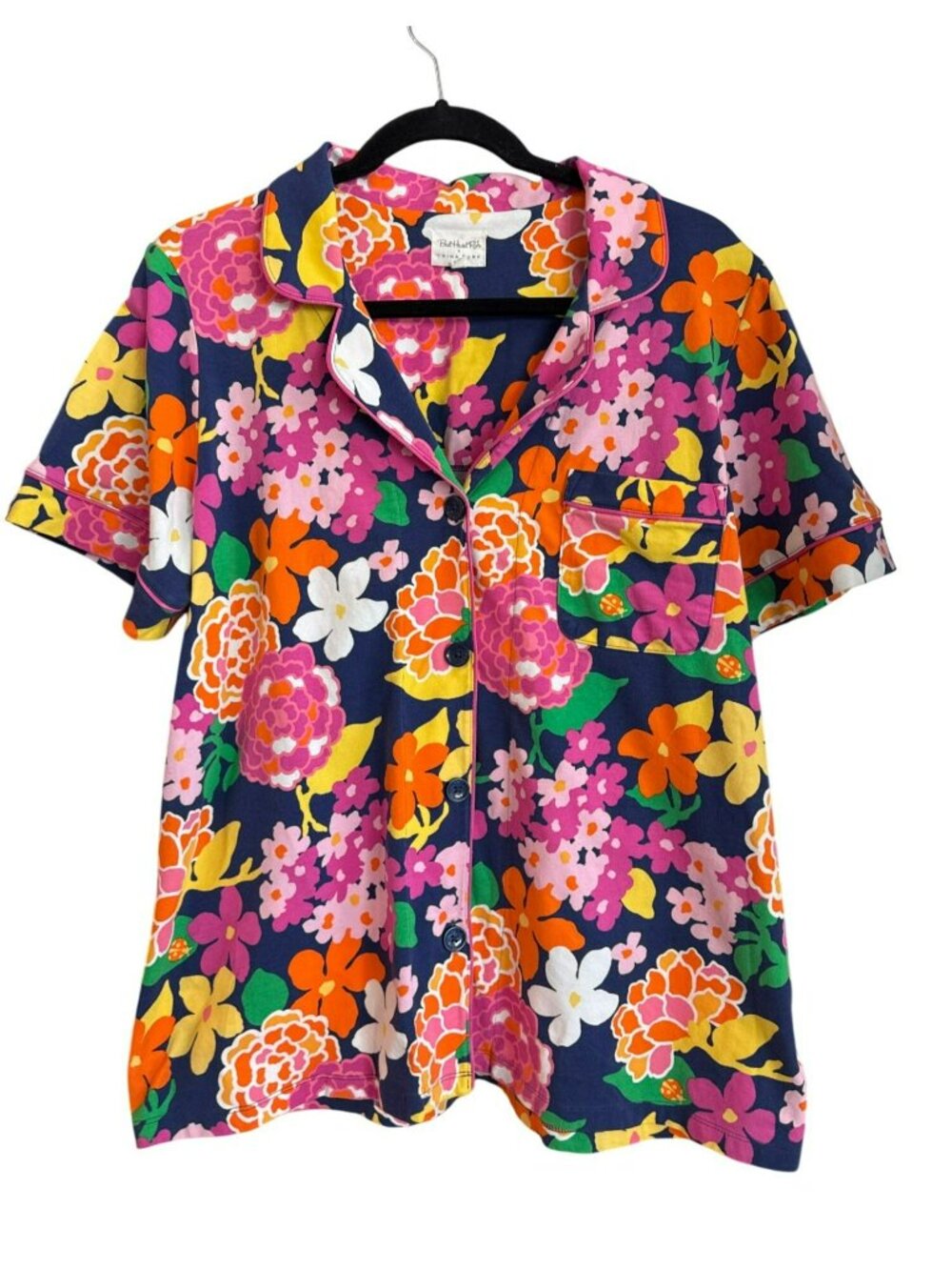 Bedhead X Trina Turk Short-Sleeve Pajama Top Large Organic Cotton Knit Floral